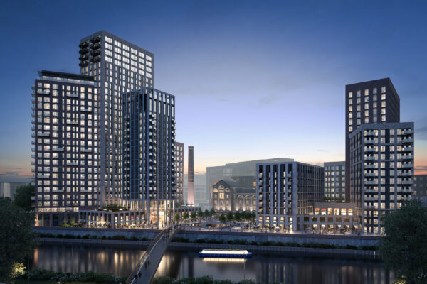 CGI of Cardiff's Central Quay at night